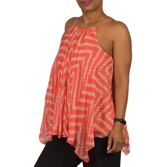 Milly Handkerchief Hem Top Orange Coral Silk Tank Swing Racerback Chiffon 2 - Picture 10 of 13